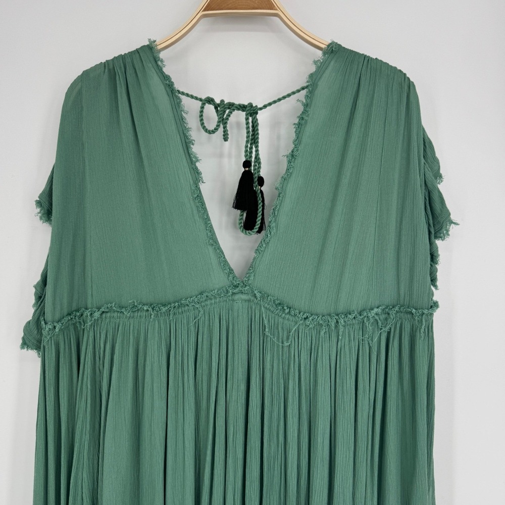 Free People Beach Comber Dress Medium Green Embroidered Boho Peasant Cottage - Picture 7 of 12
